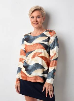 T-shirt imprimé fantaisie manches longues orange GEVANA femme
