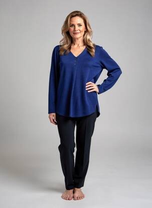 Pull tissage chiné manches longues bleu GEVANA femme
