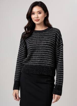 Pull stretch manches longues noir GEVANA femme