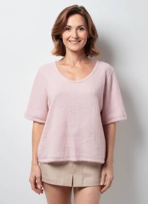 Pull coupe cintrée manches courtes rose GEVANA femme