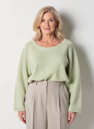 Pull coupe droite manches longues vert GEVANA femme