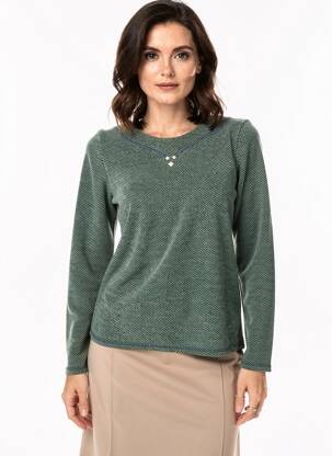 Pull tissage chiné manches longues vert BOGUAR femme