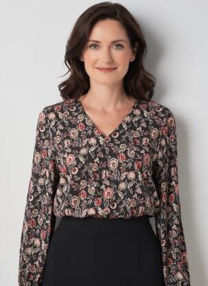 Blouse tissage popeline manches longues noir GEVANA femme