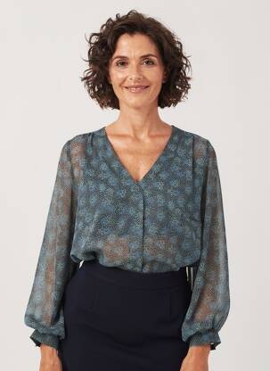 Blouse imprimé fantaisie manches longues noir GEVANA femme