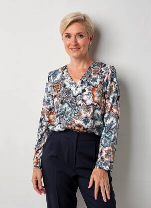 T-shirt imprimé fantaisie manches longues bleu GEVANA femme