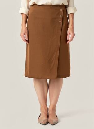 Jupe mi-longue fermeture zip latéral marron GEVANA femme