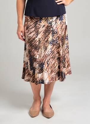Jupe mi-longue stretch marron GEVANA femme