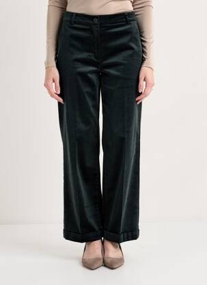 Pantalon droit fermeture zippée sous rabat boutonné taille normale vert DIVILUNE femme