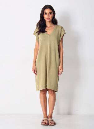 Robe pull col v manches courtes vert SUN VALLEY femme