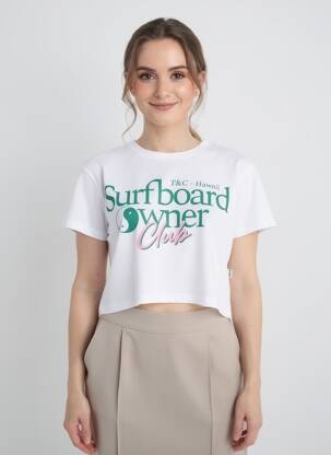 T-shirt coupe droite manches courtes blanc TUC SURF femme