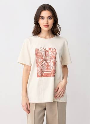 T-shirt coupe droite manches courtes beige SUN VALLEY femme