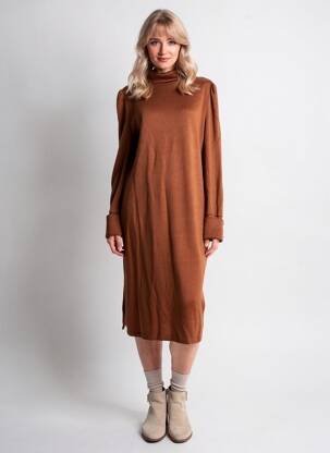 Robe pull stretch manches longues marron DIVILUNE femme