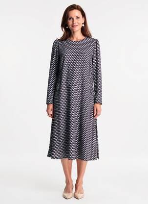 Robe mi-longue imprimé fantaisie manches longues noir GEVANA femme