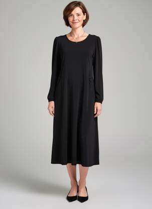 Robe mi-longue manches longues manches longues noir GEVANA femme