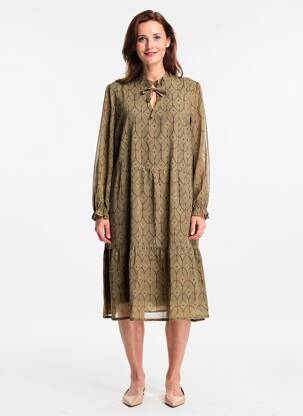 Robe mi-longue coupe fluide manches longues vert GEVANA femme