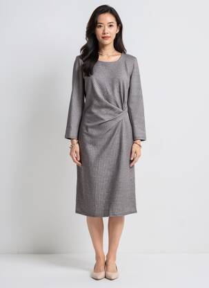 Robe mi-longue manches longues manches longues gris GEVANA femme