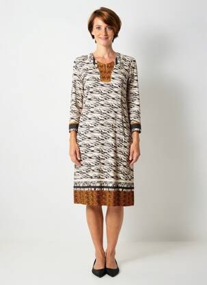 Robe mi-longue manches longues manches longues beige GEVANA femme
