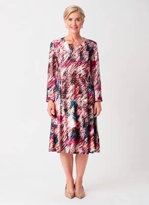 Robe mi-longue manches 3/4 manches 3/4 rose GEVANA femme