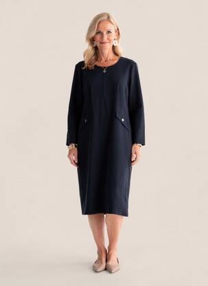 Robe mi-longue manches longues manches longues bleu GEVANA femme