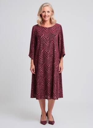 Robe mi-longue coupe fluide manches 3/4 rose GEVANA femme