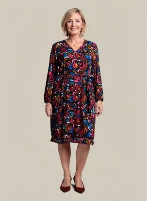 Robe mi-longue manches 3/4 manches 3/4 noir GEVANA femme