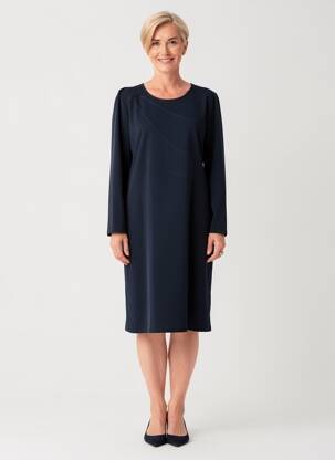 Robe mi-longue tissage crêpe manches longues bleu GEVANA femme