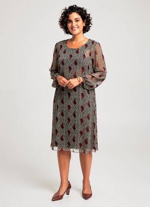 Robe mi-longue coupe fluide manches longues noir GEVANA femme
