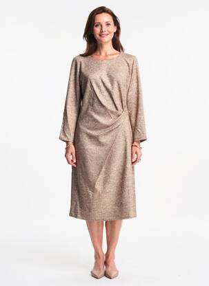 Robe mi-longue manches longues manches longues beige GEVANA femme