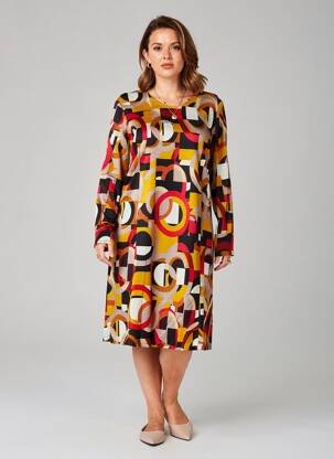 Robe mi-longue manches longues manches longues jaune GEVANA femme