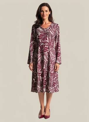 Robe mi-longue manches longues manches longues violet GEVANA femme
