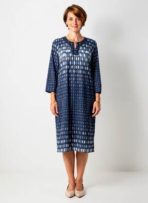 Robe mi-longue manches 3/4 manches 3/4 bleu GEVANA femme