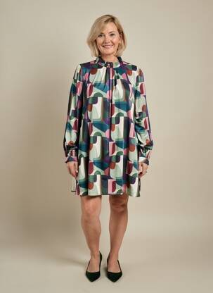 Robe courte coupe fluide manches longues vert GEVANA femme