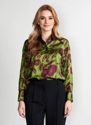 Chemisier imprimé fantaisie manches longues vert HOD femme