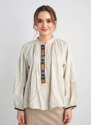 Chemisier col mao manches longues beige HOD femme