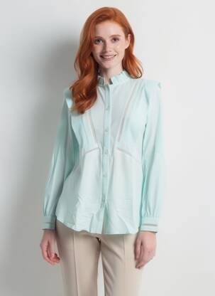 Chemisier coupe cintrée manches longues bleu OPULLENCE femme