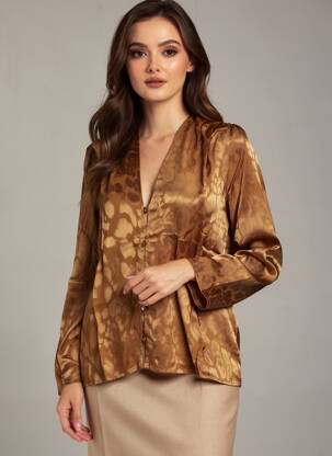 Chemisier coupe droite manches longues marron ROSEANNA femme