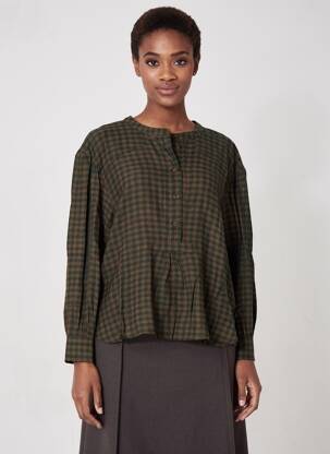 Blouse tissage popeline manches longues marron HOD femme