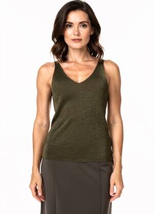 Pull col v sans manche vert HOD femme