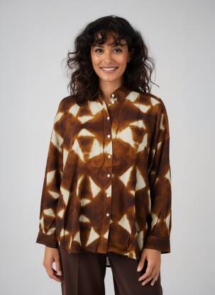 Chemisier tissage popeline manches longues marron HOD femme
