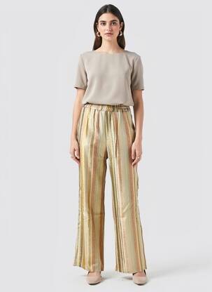 Pantalon large tissage crêpe taille haute jaune HOD femme