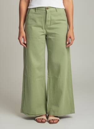 Pantalon chino fermeture zippée sous rabat boutonné taille haute vert HOD femme