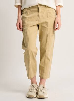 Pantalon 7/8 fermeture zippée sous rabat boutonné taille normale beige FIVE femme
