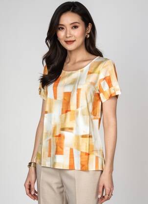 T-shirt imprimé fantaisie manches courtes orange GEVANA femme