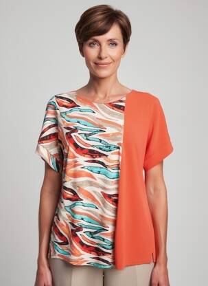 T-shirt imprimé fantaisie manches courtes orange GEVANA femme