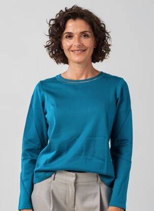Pull coupe droite manches longues bleu GEVANA femme