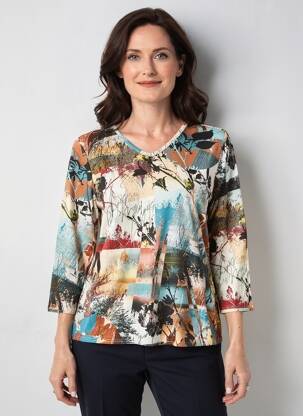 T-shirt imprimé fantaisie manches longues noir GEVANA femme