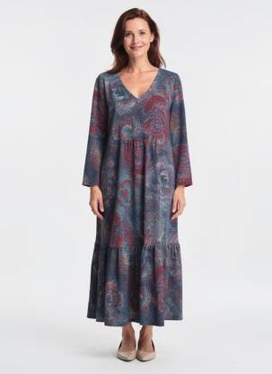 Robe longue imprimé fantaisie manches longues bleu GEVANA femme