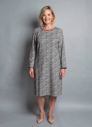 Robe mi-longue imprimé fantaisie manches longues bleu GEVANA femme