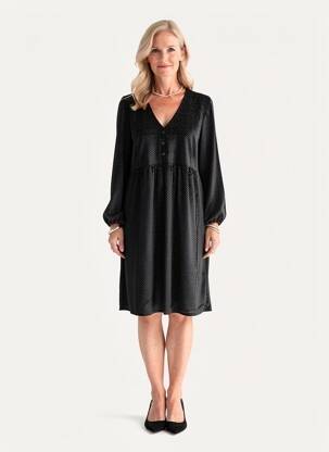 Robe mi-longue manches longues manches longues noir GEVANA femme