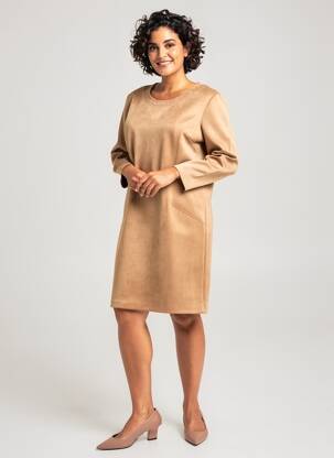 Robe mi-longue manches longues manches longues beige GEVANA femme